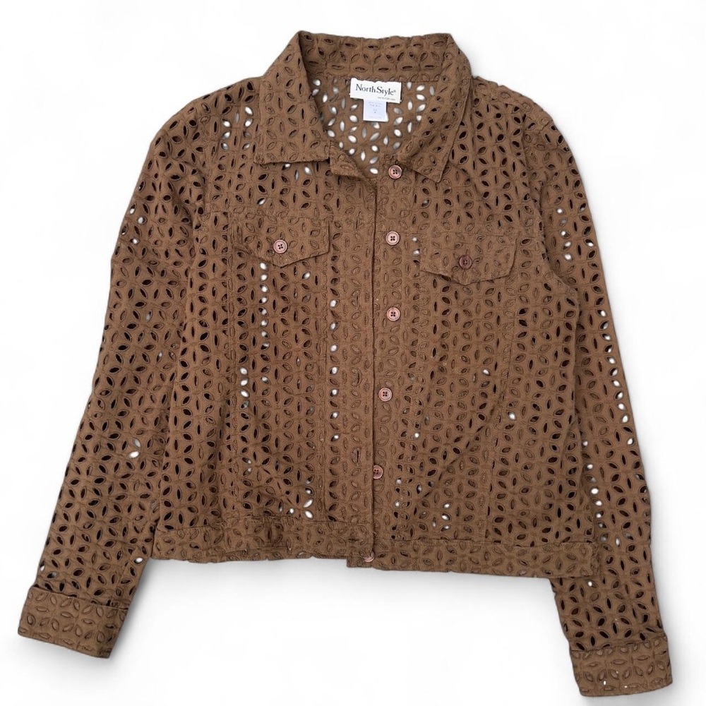 Vintage North Style Brown Lace Eyelet Jacket Blazer